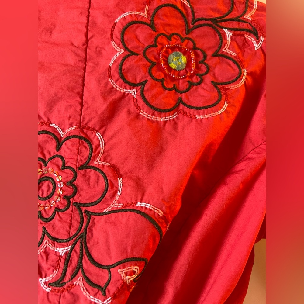 Oilily Red Embroidered Wrap Top with Multicolor Floral Accents - Picture 7 of 8